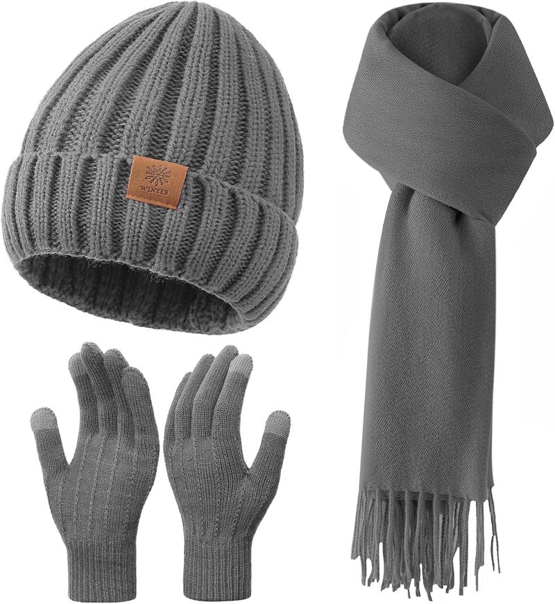 Premillow Women Winter Hat Beanie+Long Scarf+Touch Screen Gloves Set, Warm Clothes Set with Knit Fleece Lined for Women/Men Winter - Image 1